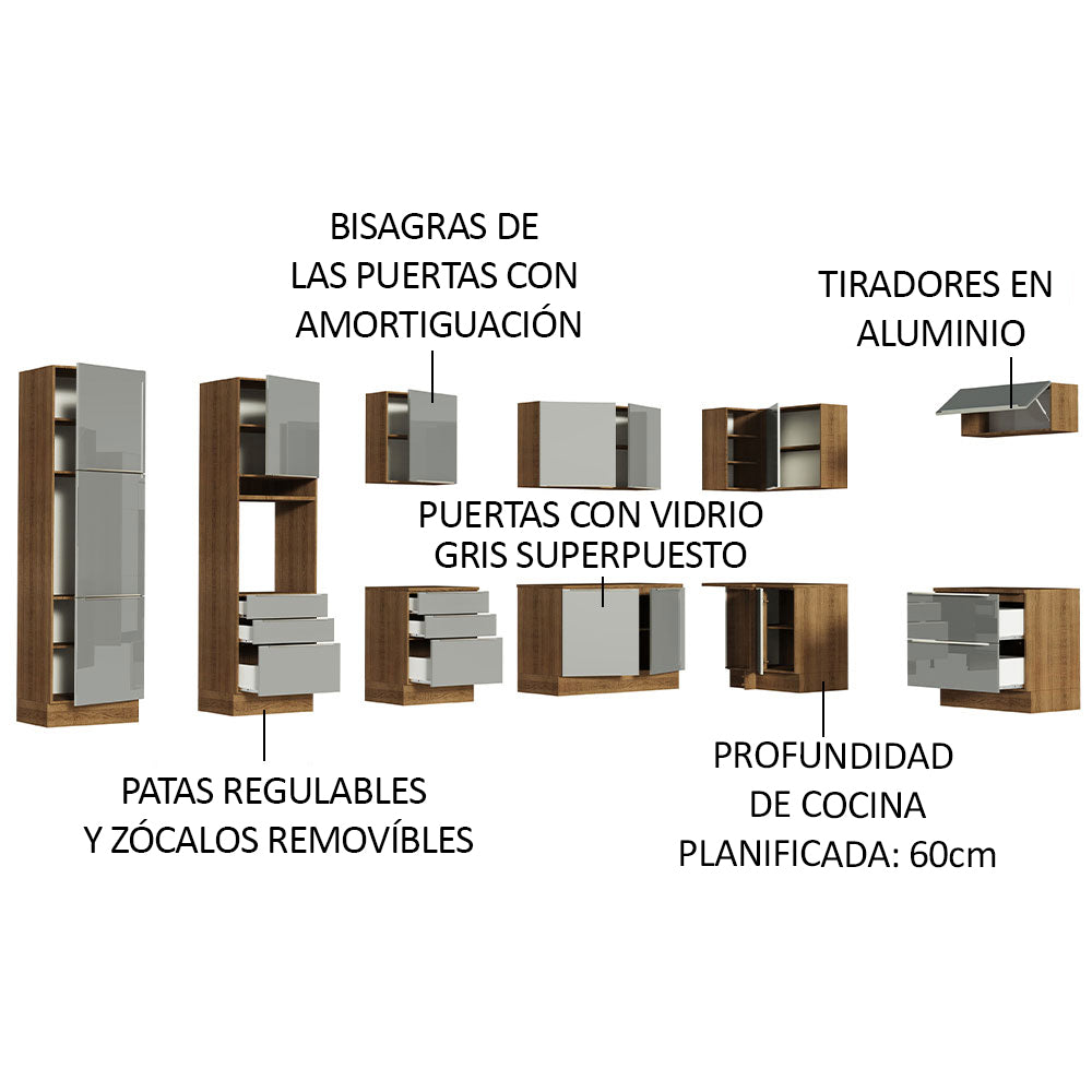 Combo completo de Cocina Esquinero 546cm Marrón/Gris Lux Madesa 05