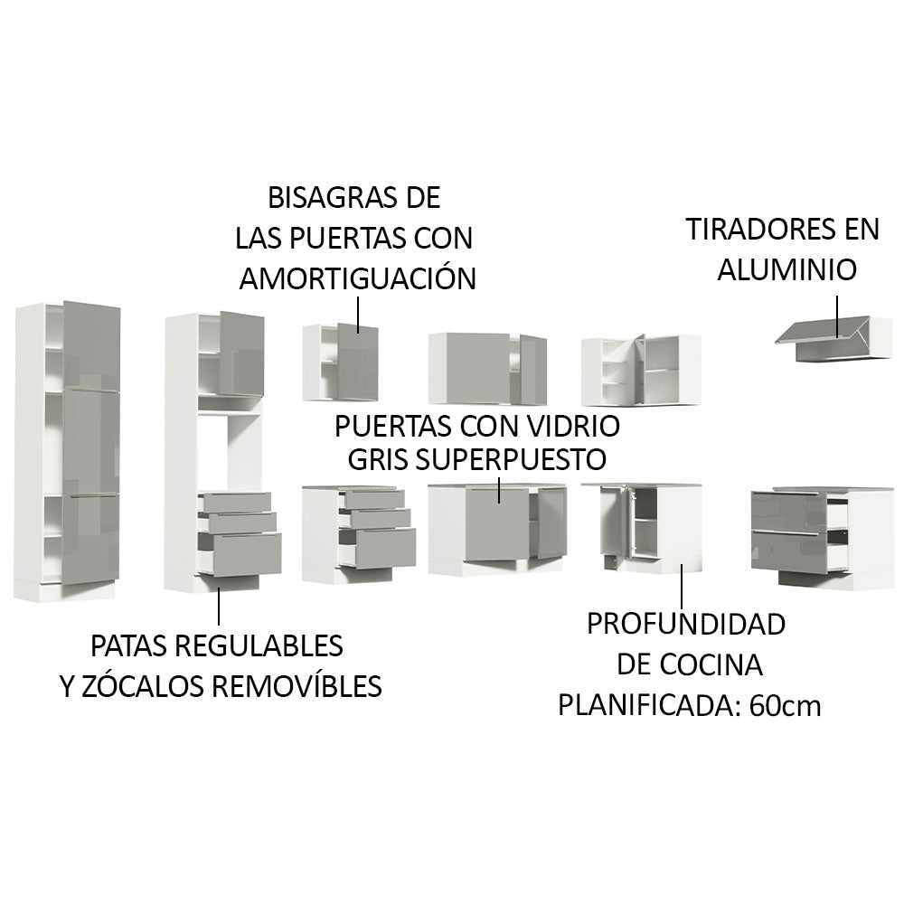 Combo completo de Cocina Esquinero 546cm Blanco/Gris Lux Madesa 05