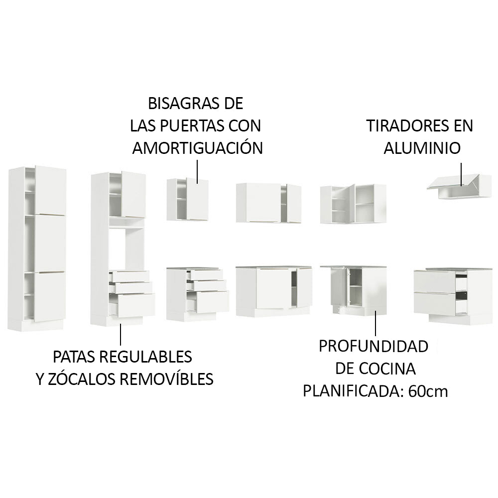 Combo Completo de Cocina Esquinera 546 x 60 cm Blanco Aterciopelado Lux Madesa 05