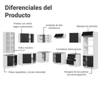 Combo completo de Cocina Esquinera 566 cm con Cristalero 17 Puertas 3 Cajones Sin Mesada Blanco/Negro Lux Madesa