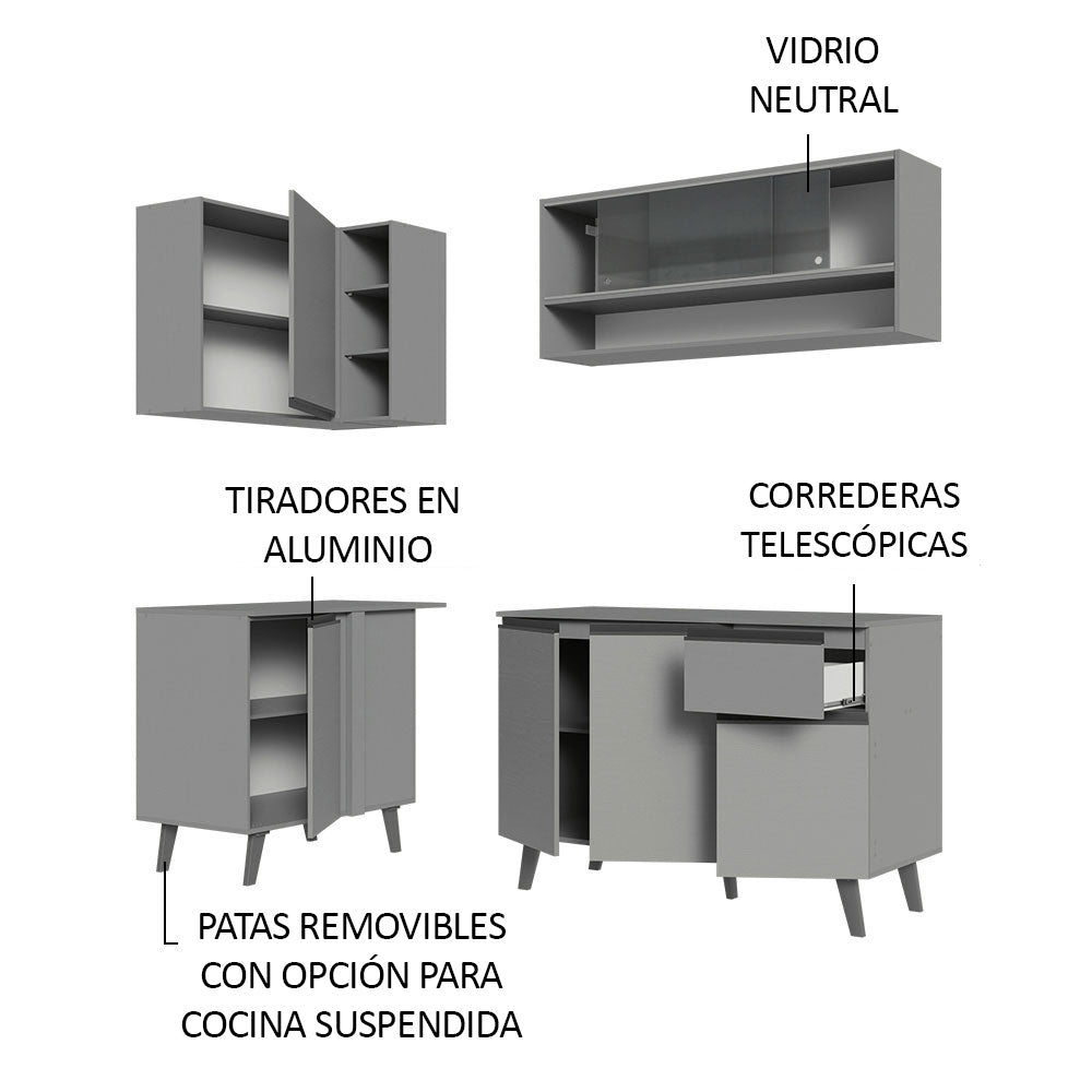 Combo Completo de Cocina Esquinera 265 cm Gris Nice Madesa 01