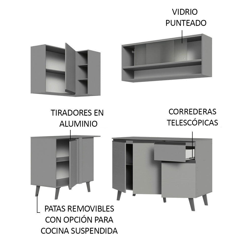 Combo Completo de Cocina Esquinera 265 cm Gris Nice Madesa 02