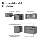 Combo completo de Cocina Esquinera Flotante 325 cm 8 Puertas 1 Cajón Gris Nice Madesa