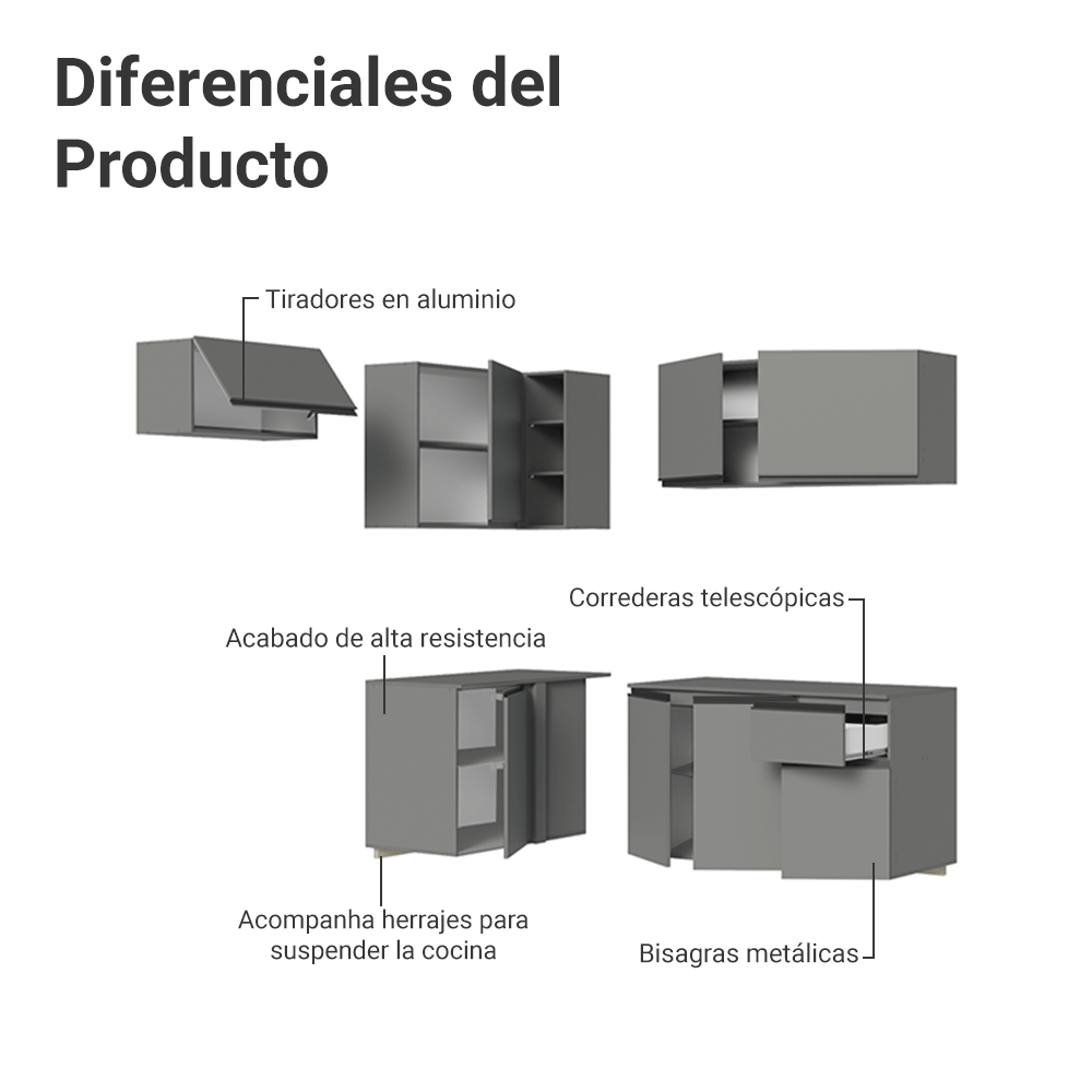 Combo completo de Cocina Esquinera Flotante 325cm Gris Nice Madesa 05