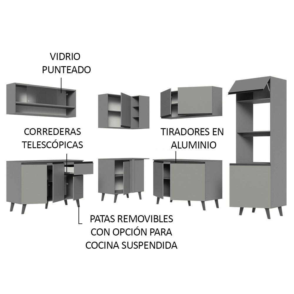 Combo Completo de Cocina Esquinera 445 cm Gris Nice Madesa 02