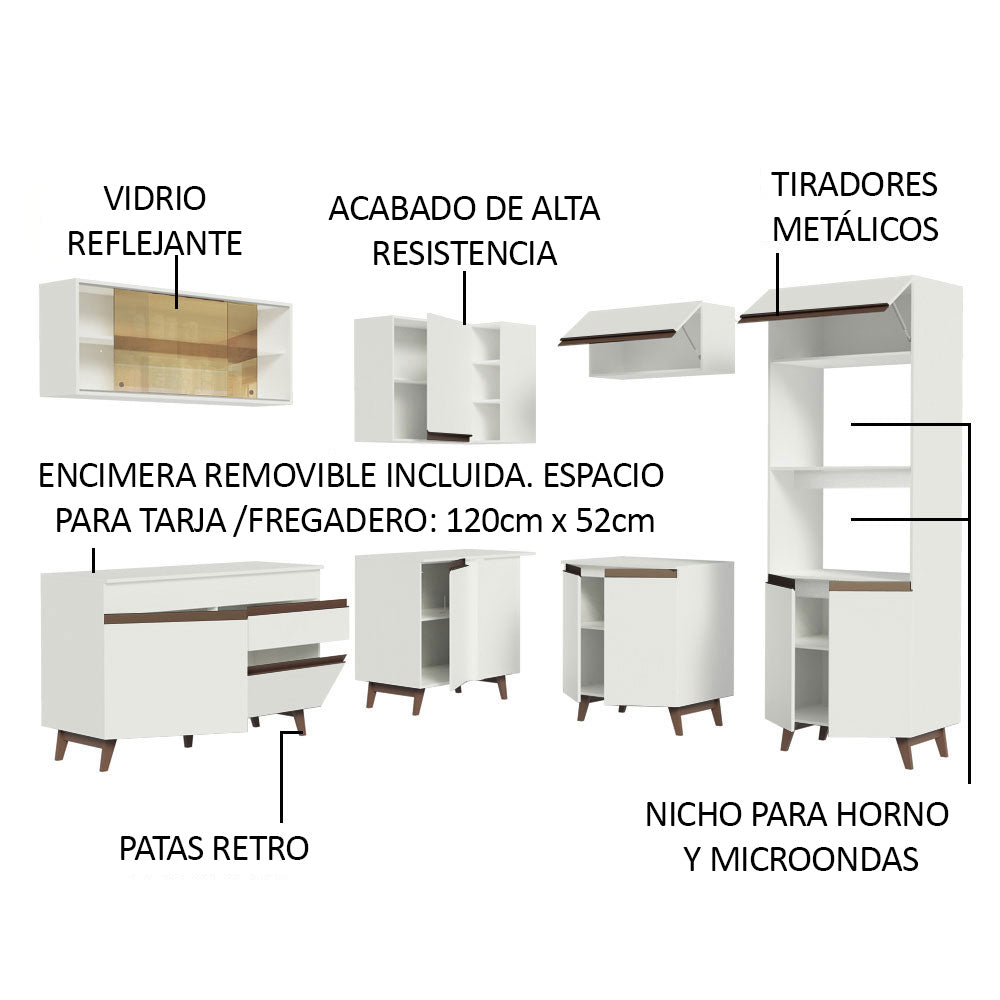 Combo completo de Cocina Esquinera 402 cm 12 Puertas 1 Cajón Blanco Reims Madesa