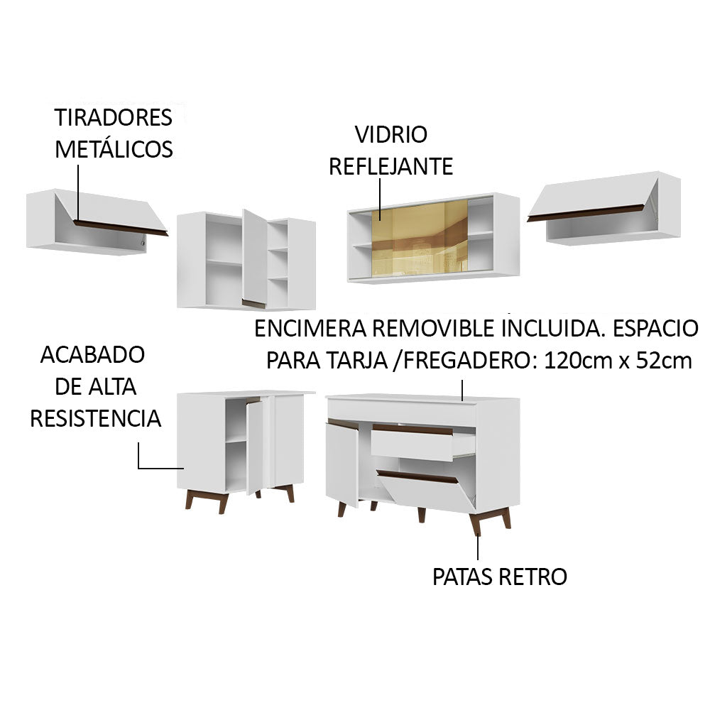 Combo completo de Cocina Esquinera 402 cm 8 Puertas 1 Cajón Blanco Reims Madesa