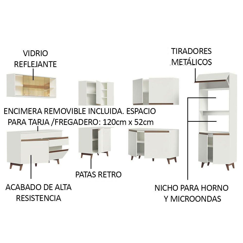 Combo completo de Cocina Esquinera 452 cm 13 Puertas 1 Cajón Blanco Reims Madesa