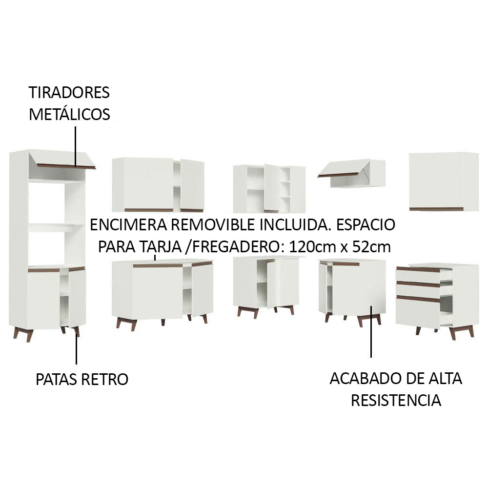 Combo completo de Cocina Esquinera 462 cm 13 Puertas 3 Cajones Blanco Reims Madesa
