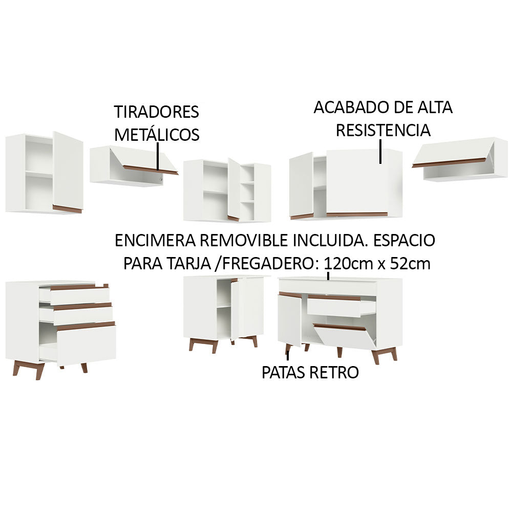 Combo completo de Cocina Esquinera 462 cm 9 Puertas 4 Cajones Blanco Reims Madesa