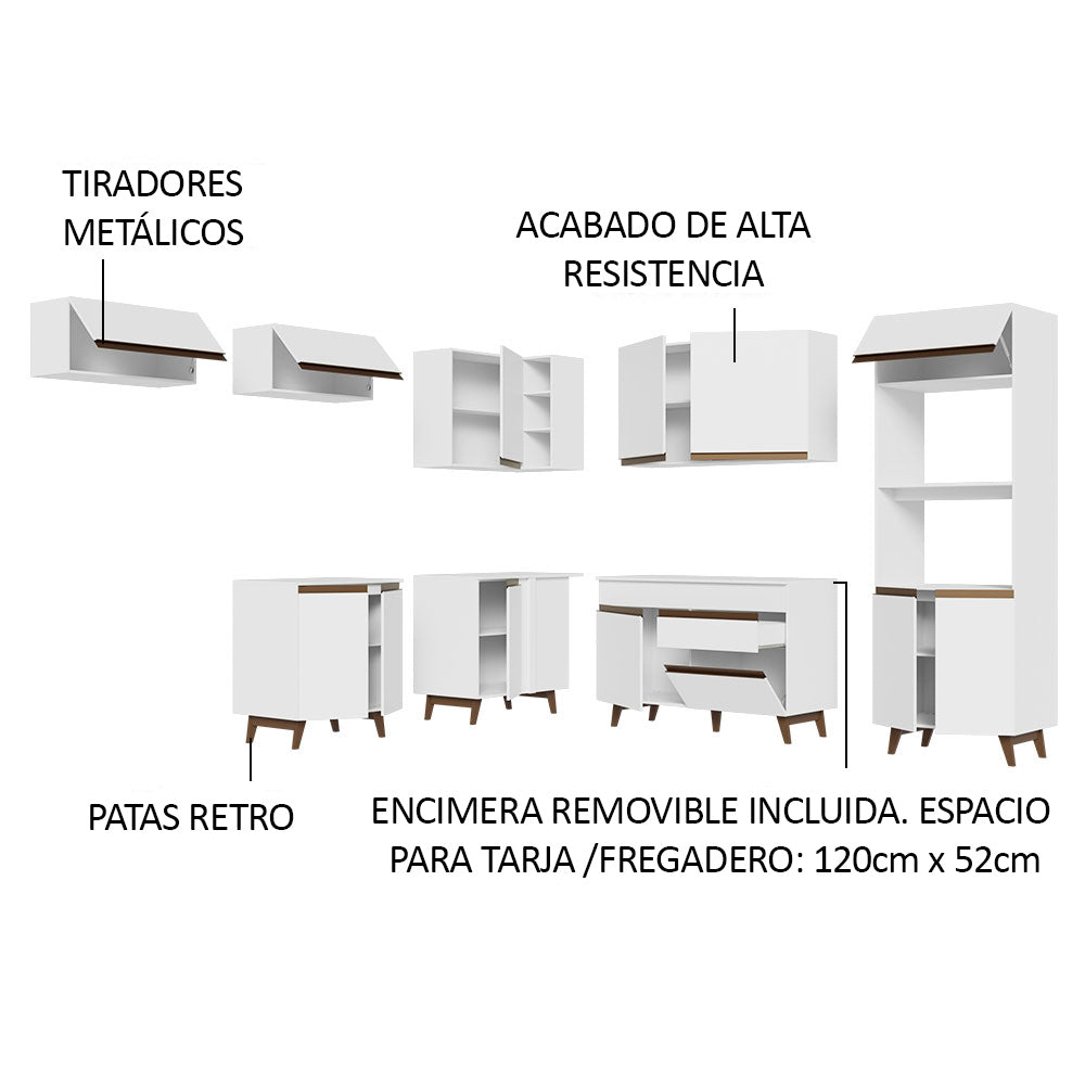Combo completo de Cocina Esquinera 472 cm 13 Puertas 1 Cajón Blanco Reims Madesa