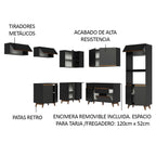 Combo completo de Cocina Esquinera 472 cm 13 Puertas 1 Cajón Negro Reims Madesa