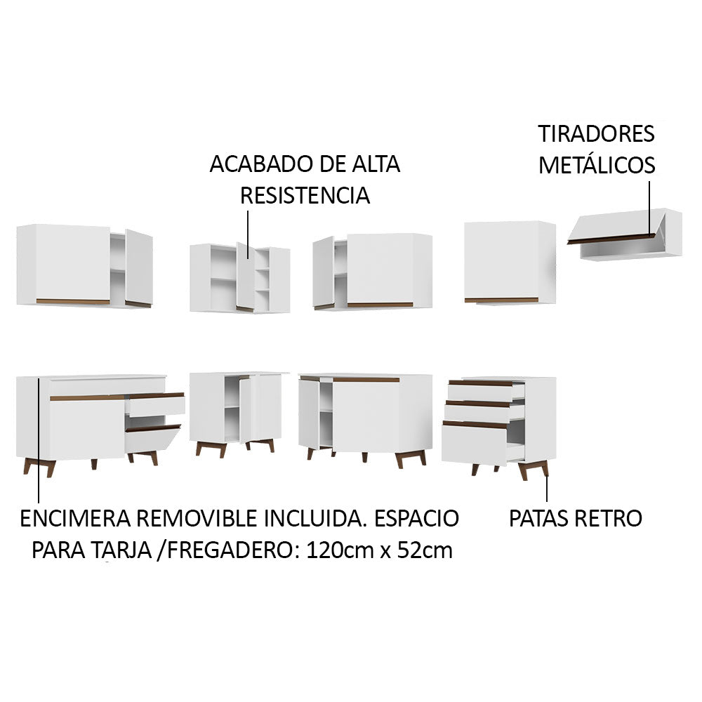 Combo completo de Cocina Esquinera 512 cm 12 Puertas 4 Cajones Blanco Reims Madesa