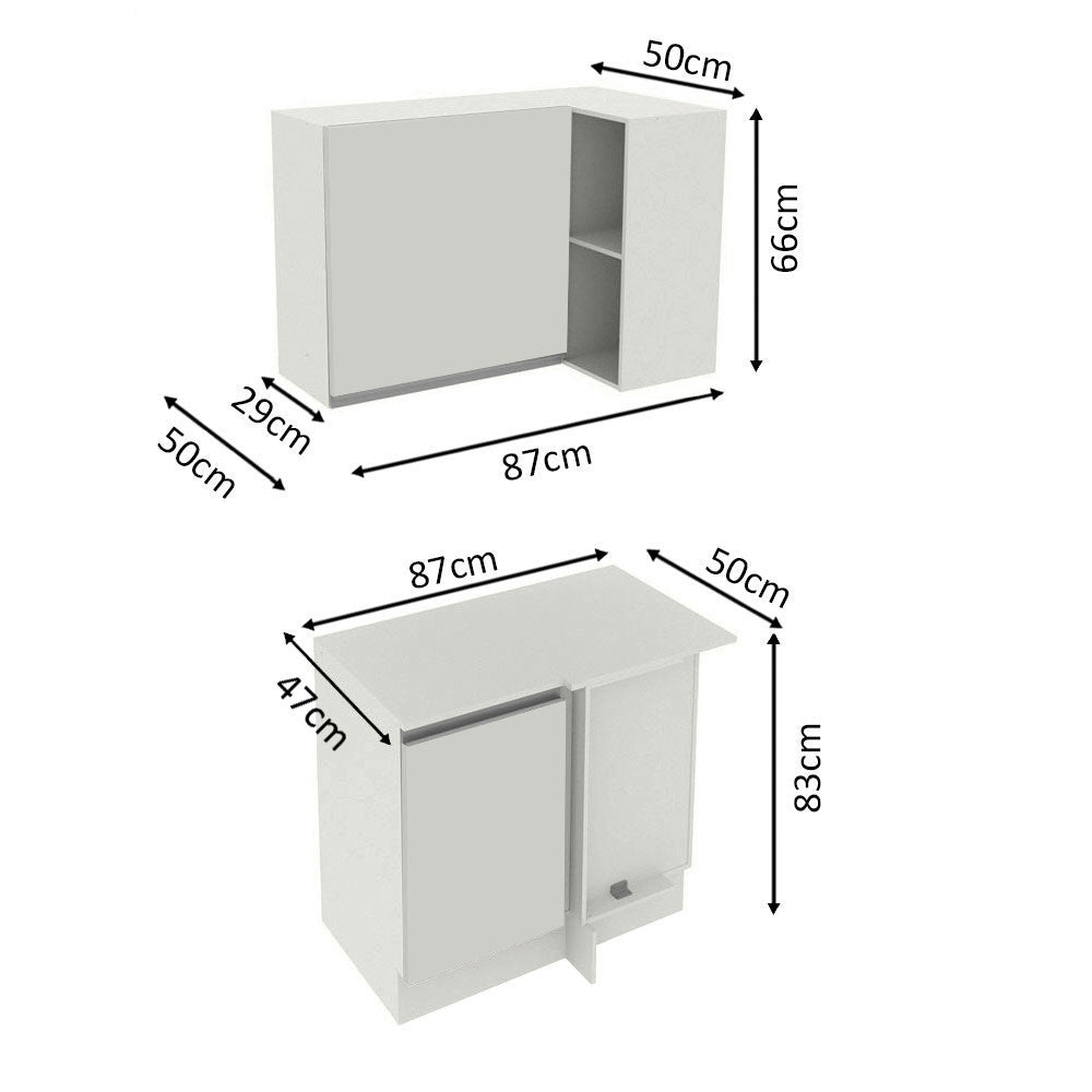 Kit Cocina Esquinera 100% MDF 2 Puertas y Nicho Blanco Smart Madesa