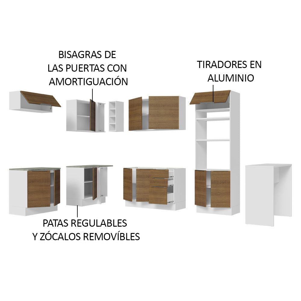 Combo Completo de Cocina Esquinera 489 cm Blanco/Marrón Stella Madesa