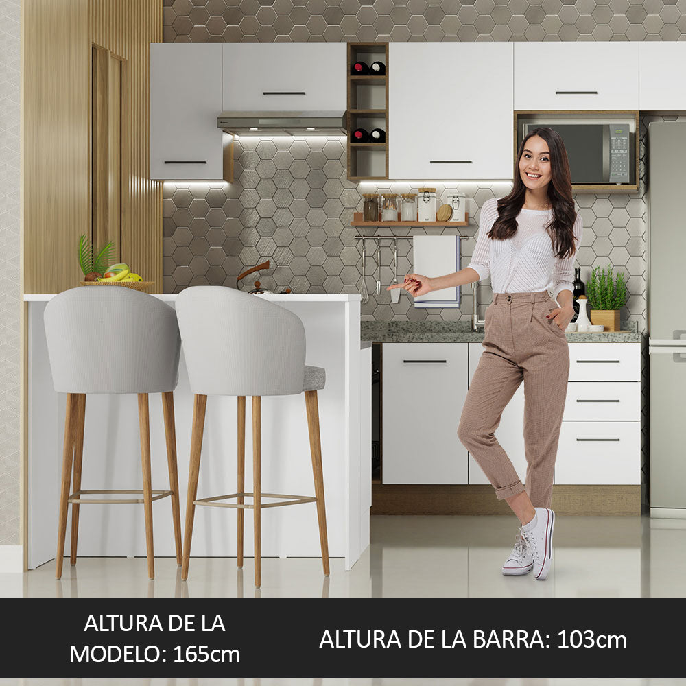 Isla de Cocina con Barra desayunador y Bajo Mesada 120 cm Blanco Agata Madesa