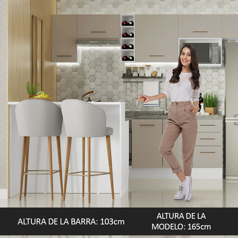 Isla de Cocina con Barra desayunador y Bajo Mesada 120 cm Blanco/Crema Agata Madesa