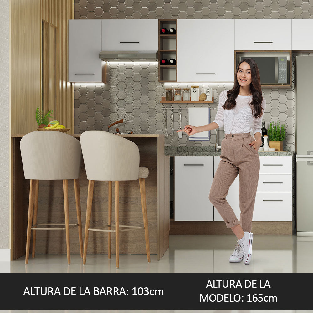 Isla de Cocina con Barra desayunador y Bajo Mesada 120 cm Marrón/Blanco Agata Madesa