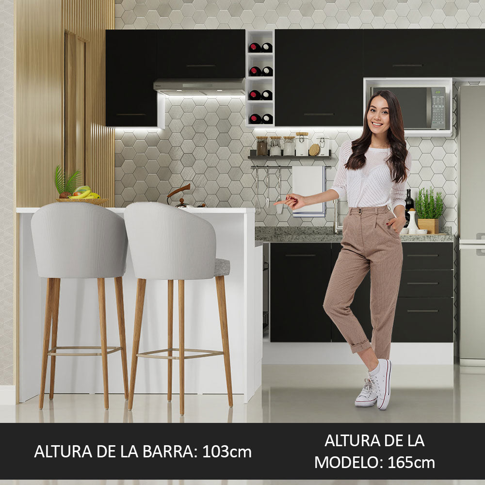 Isla de Cocina con Barra desayunador y Bajo Mesada 120 cm Blanco/Negro Agata Madesa