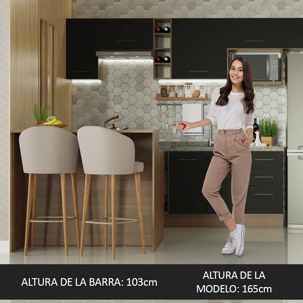 Isla de Cocina con Barra desayunador y Bajo Mesada 120 cm Marrón/Negro Agata Madesa