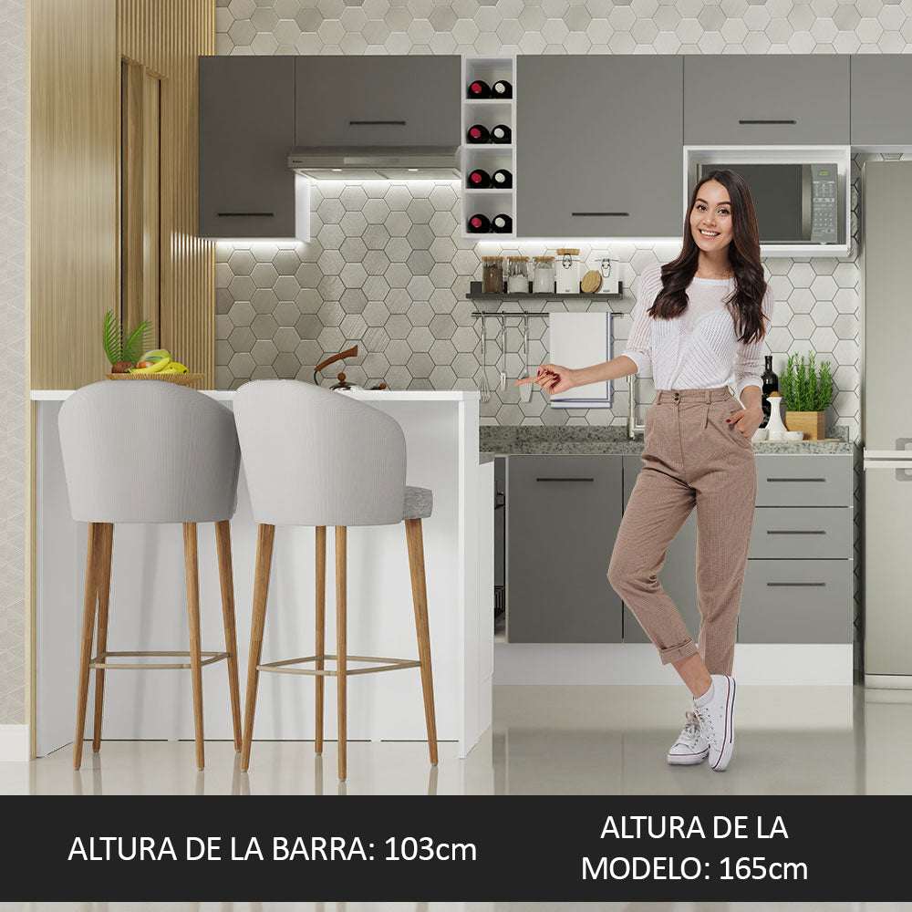 Isla de Cocina con Barra desayunador y Bajo Mesada 120 cm Blanco/Gris Agata Madesa