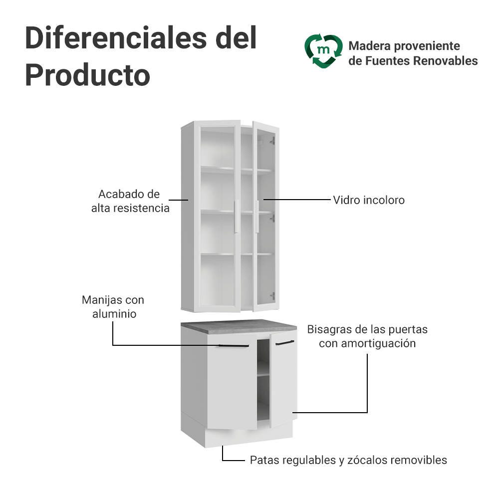 Kit Bajo Mesada + Cristalero 70cm Blanco Agata Madesa 02