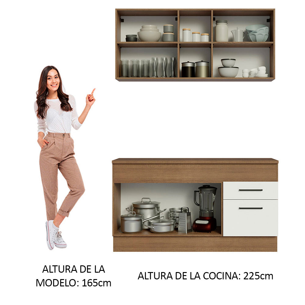 Cocina Compacta 150 cm 4 Puertas 2 Cajones Marrón/Blanco Agata Madesa