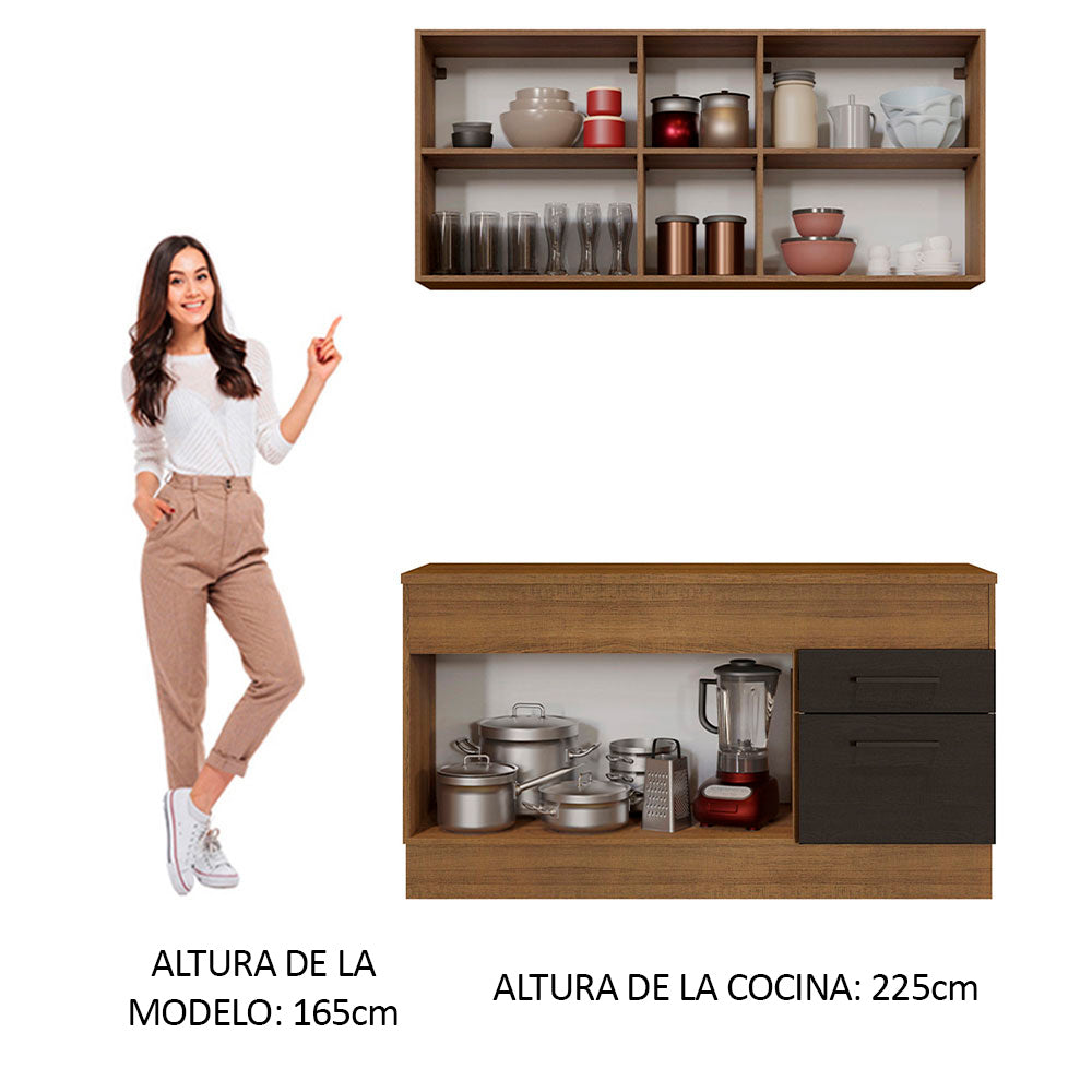 Cocina Compacta 150 cm 4 Puertas 2 Cajones Marrón/Negro Agata Madesa