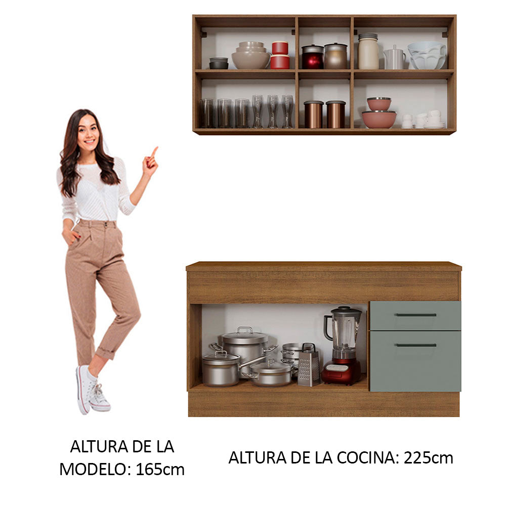 Cocina Compacta 150 cm 4 Puertas 2 Cajones Marrón/Gris Agata Madesa