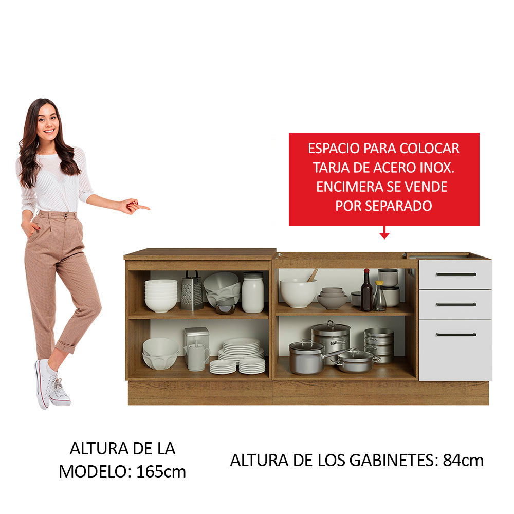 Kit Con 2 Bajo Mesada de Cocina Madesa Agata con 3 Cajones y 4 Puertas (Sin Tapa Ni Bacha) Marrón/Blanco