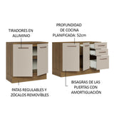 Kit Con 2 Bajo Mesada de Cocina 3 Cajones y 4 Puertas (Sin Tapa Ni Bacha de acero inoxidable) Marrón/Crema Agata Madesa