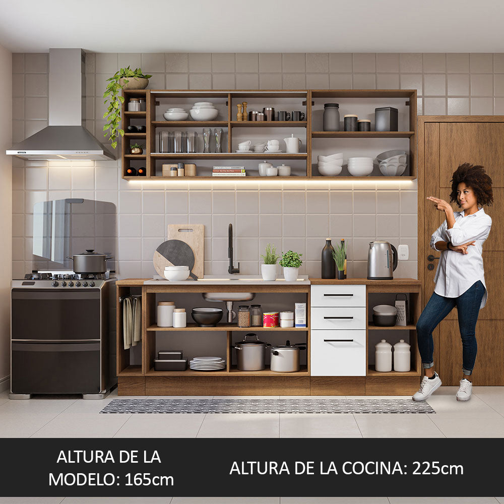 Kit Completo de Cocina 220 cm 7 Puertas 3 Cajones Sin Mesada Marrón/Blanco Agata Madesa