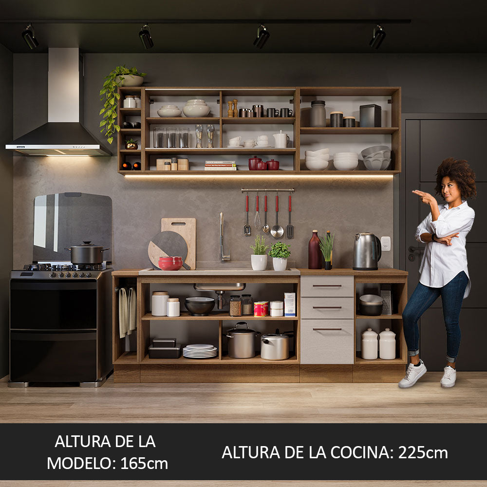 Kit Completo de Cocina 220 cm 7 Puertas 3 Cajones Sin Mesada Marrón/Crema Agata Madesa