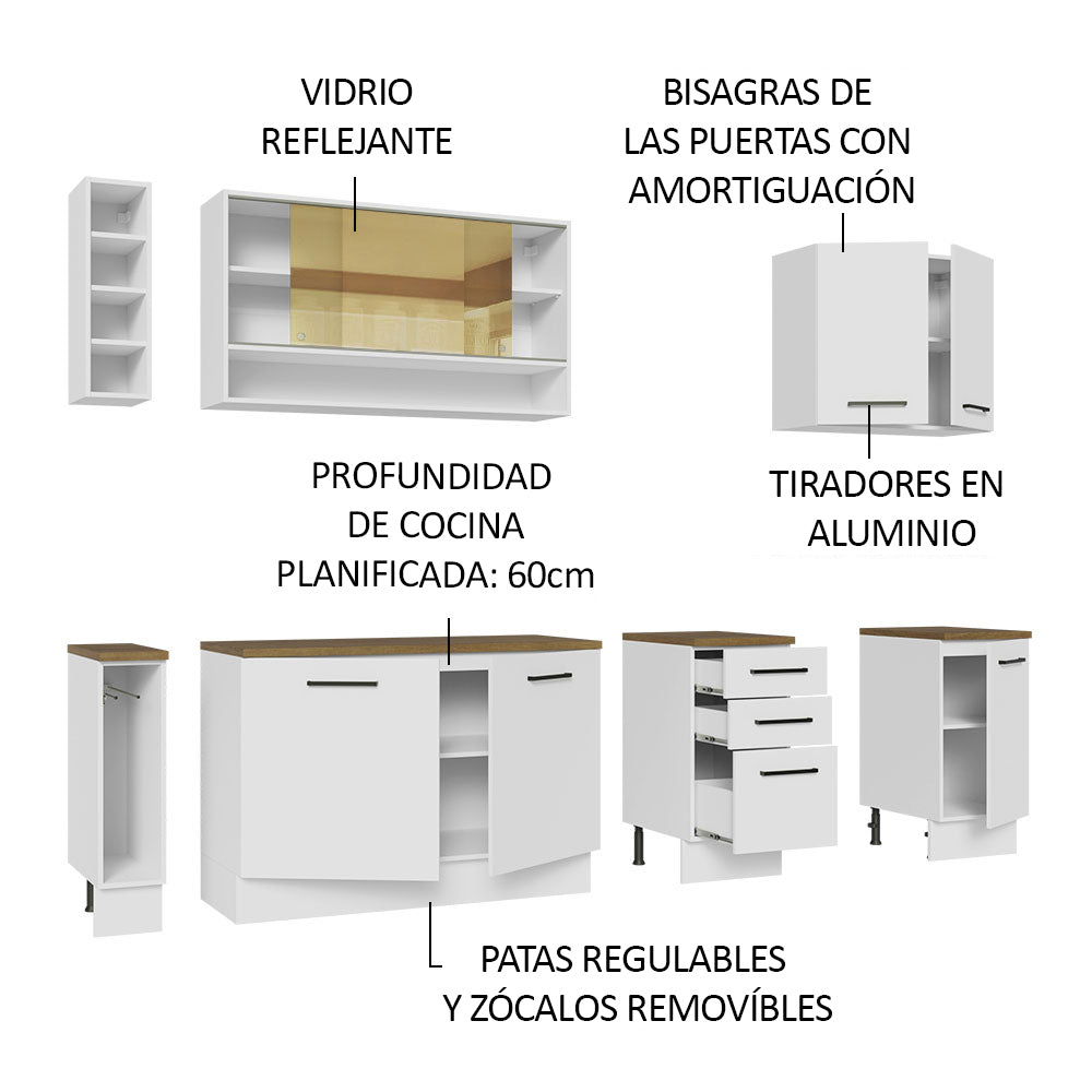 Combo completo de Cocina Madesa Agata 220 cm x 60 cm de fondo - Con Mesada Blanco 02