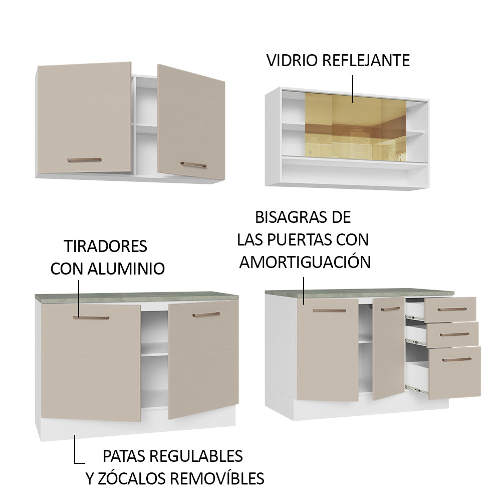 Combo completo de Cocina 240cm Blanco/Crema 60cm de Profundidad Agata Madesa 01