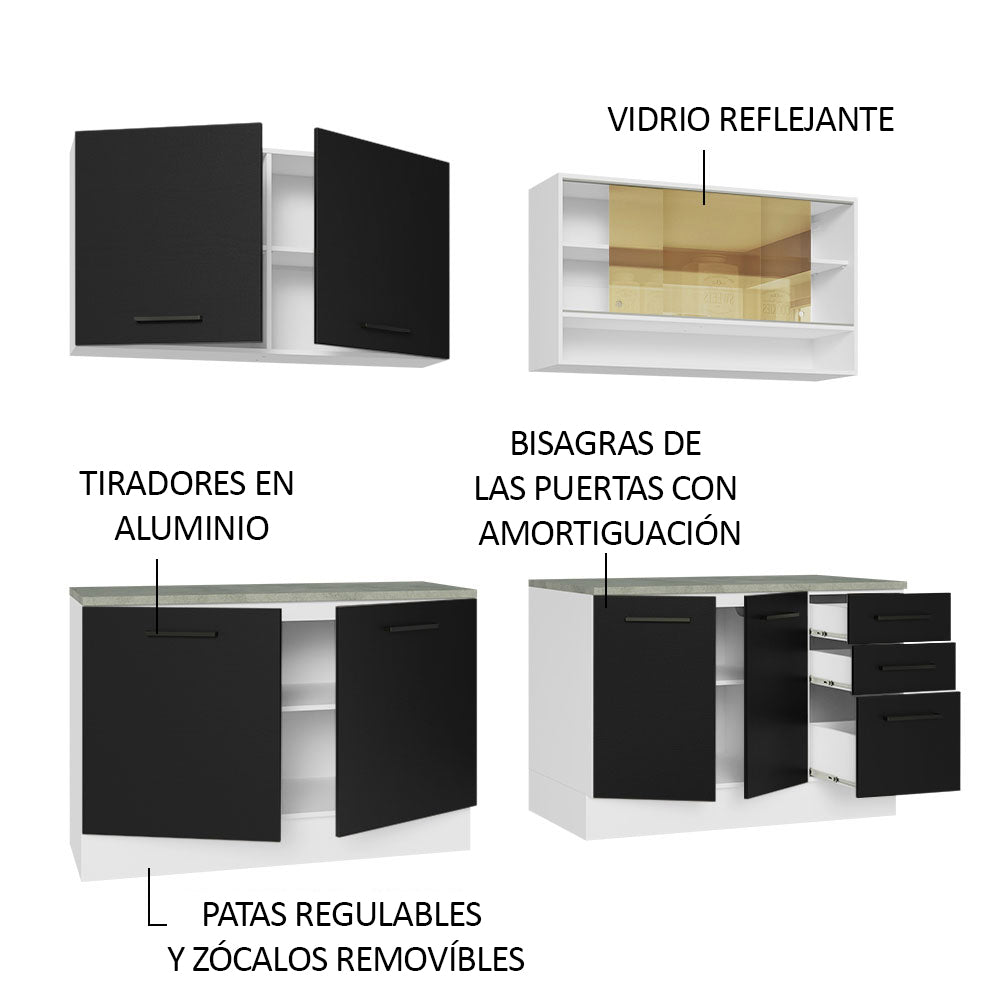 Combo Completo de Cocina 240 cm Blanco/Negro 60 cm de Profundidad Agata Madesa 01
