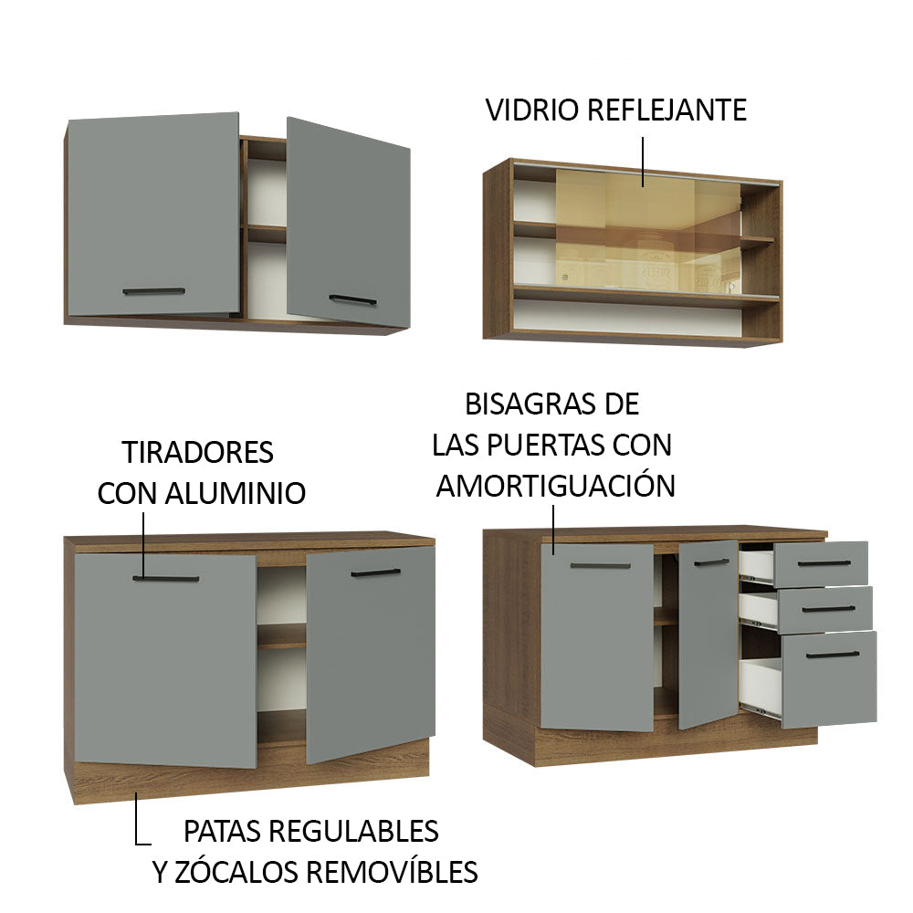 Combo completo de Cocina 240cm Marrón/Gris 60cm de Profundidad Agata Madesa 01