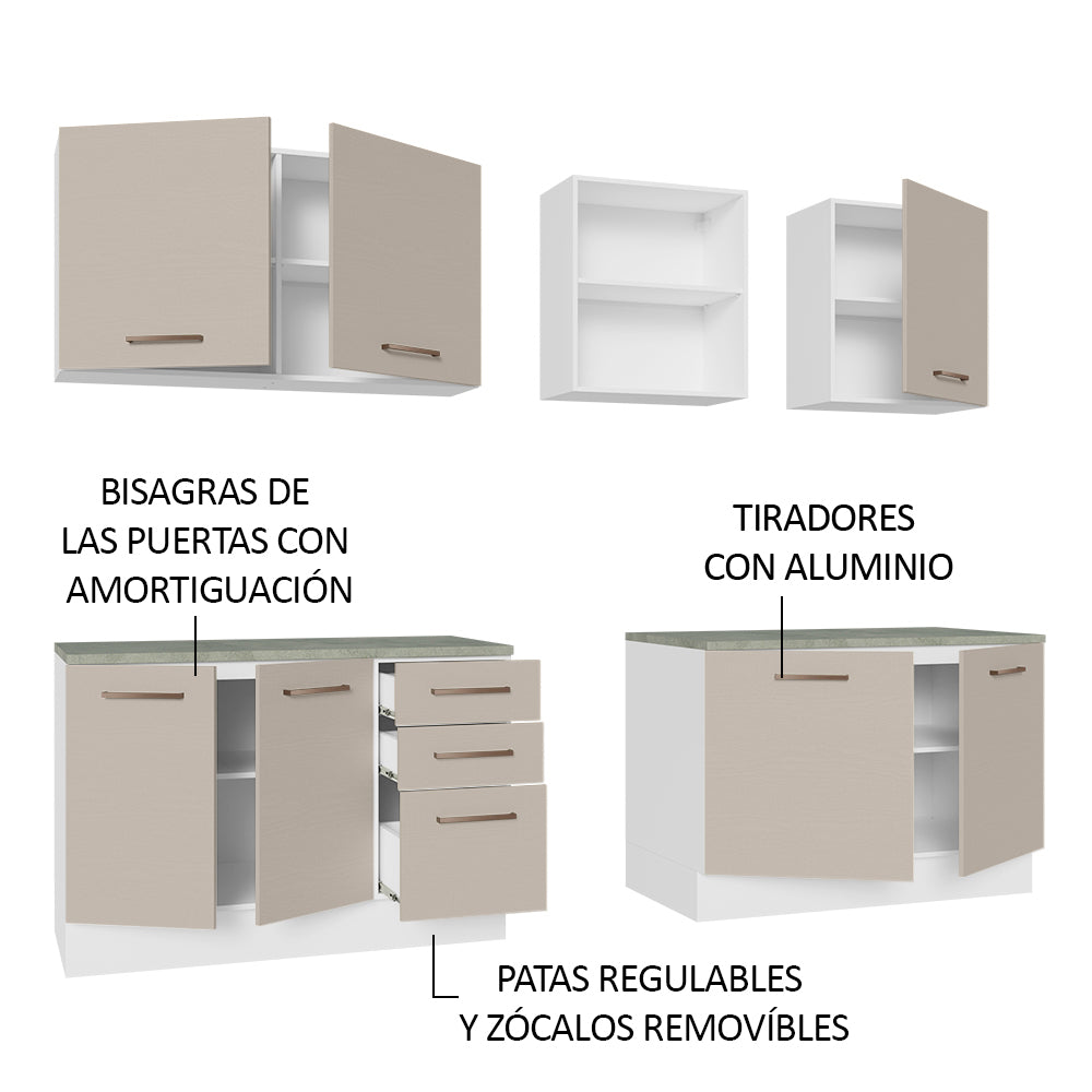 Combo completo de Cocina 240cm Blanco/Crema 60cm de Profundidad Agata Madesa 02