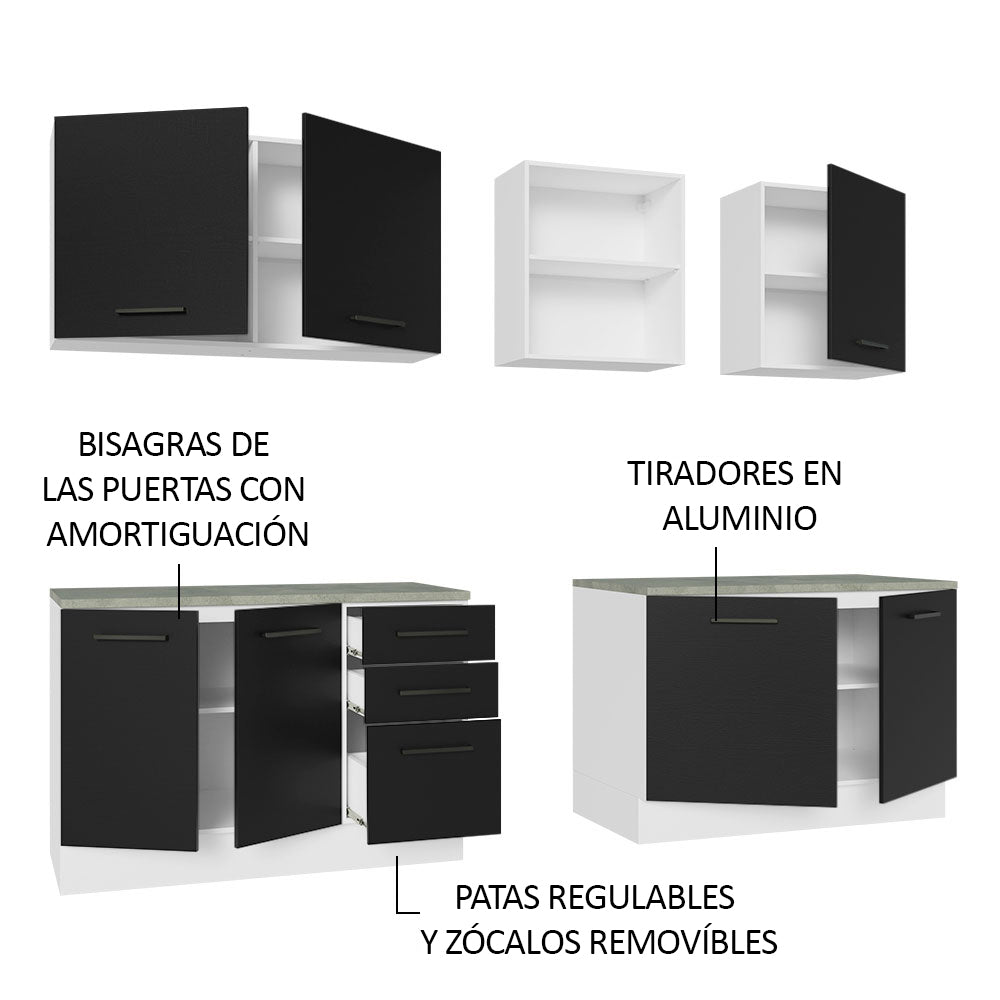 Combo Completo de Cocina 240 cm Blanco/Negro 60 cm de Profundidad Agata Madesa 02