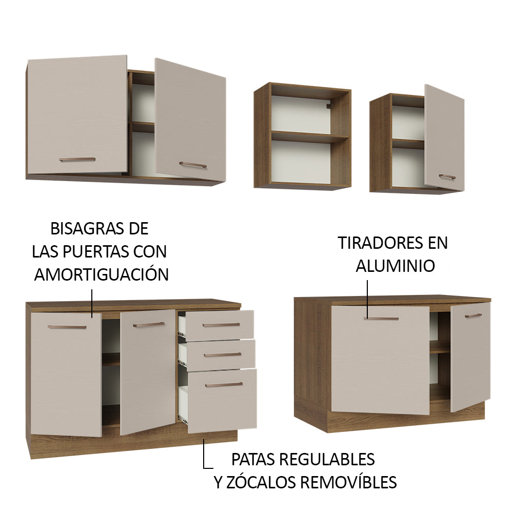 Combo completo de Cocina 240cm Marrón/Crema 60cm de Profundidad Agata Madesa 02