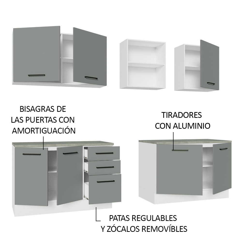 Combo completo de Cocina 240cm Blanco/Gris 60cm de Profundidad Agata Madesa 02