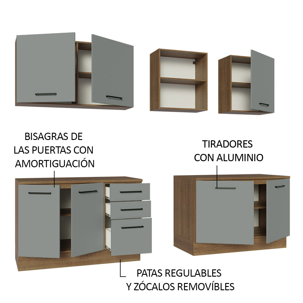 Combo completo de Cocina 240cm Marrón/Gris 60cm de Profundidad Agata Madesa 02