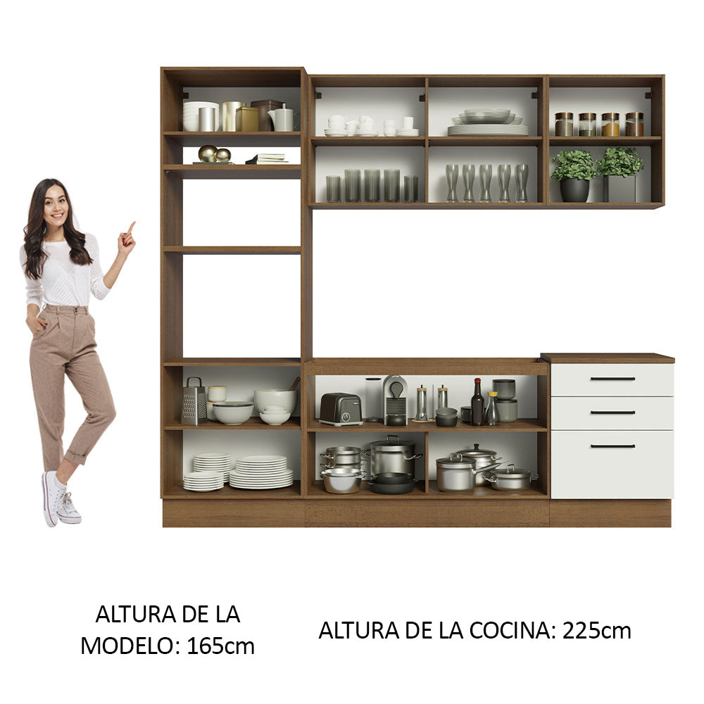 Combo completo de Cocina Agata 250 cm 7 Puertas 3 Cajones (Sin Mesada) Marrón/Blanco Madesa