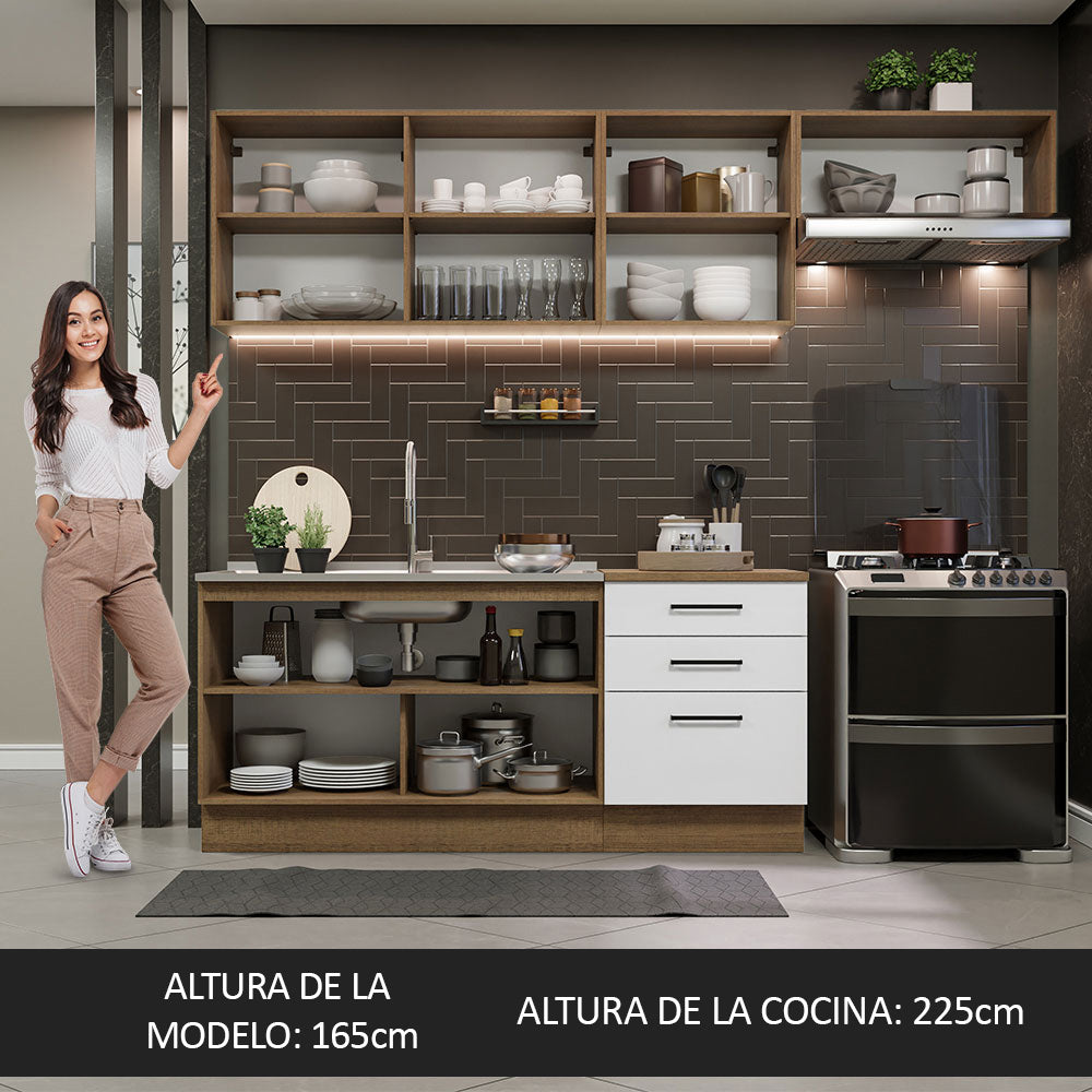 Combo completo de Cocina 260 cm 6 Puertas 3 Cajones Sin Mesada Marrón/Blanco Agata Madesa