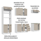 Combo completo de Cocina 270 cm 10 Puertas 3 Cajones Sin Mesada Blanco/Crema Agata Madesa
