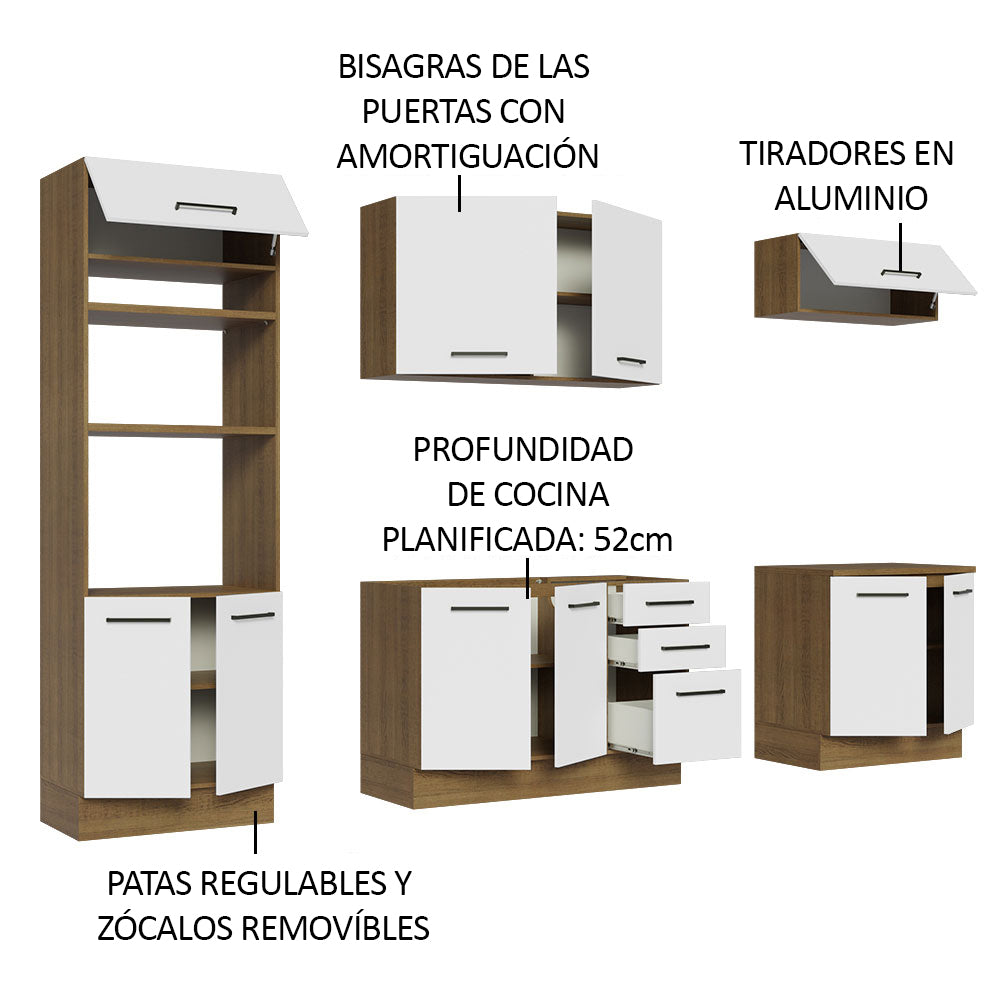 Combo completo de Cocina 270 cm 10 Puertas 3 Cajones Sin Mesada Marrón/Blanco Agata Madesa