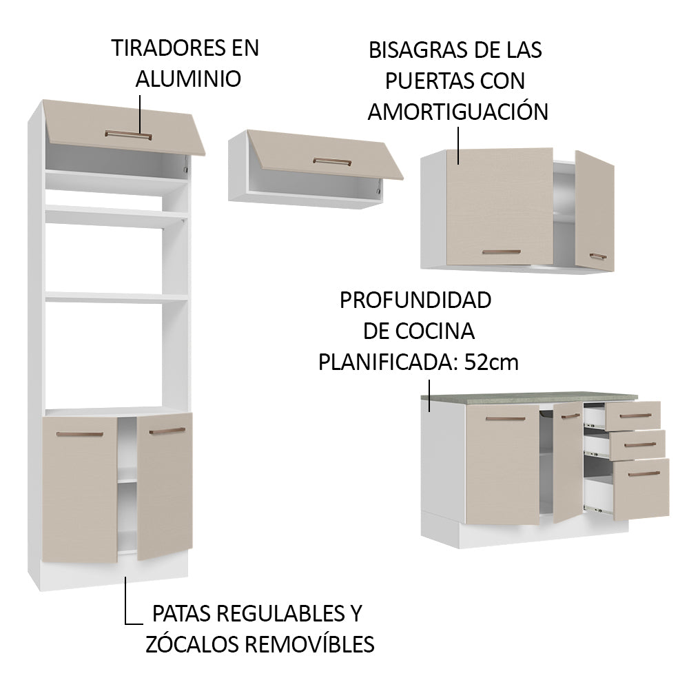 Combo completo de Cocina 270 cm 8 Puertas 3 Cajones Sin Mesada Blanco/Crema Agata Madesa 07