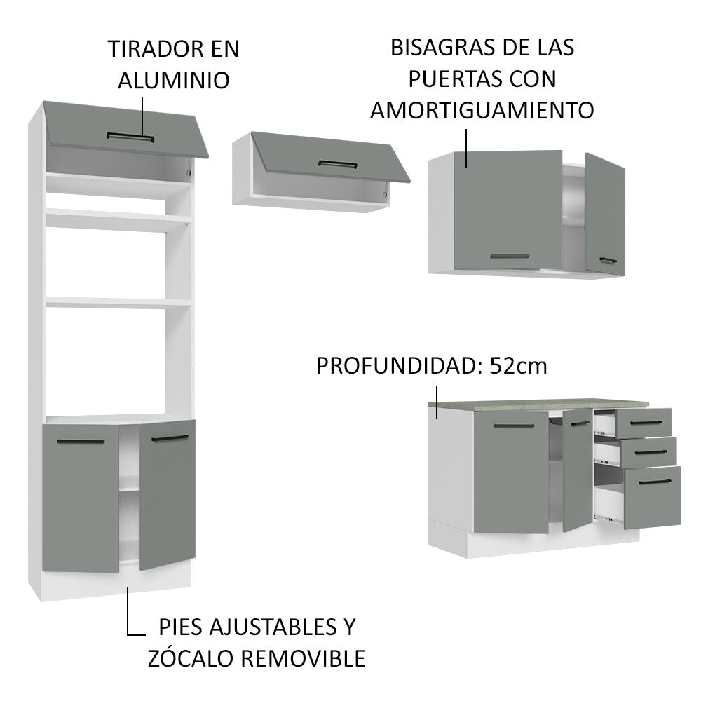 Combo completo de Cocina 270 cm 8 Puertas 3 Cajones Sin Mesada Blanco/Gris Agata Madesa 07