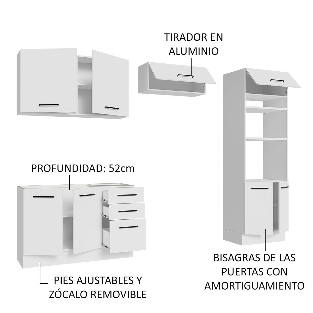 Combo completo de Cocina 270 cm 8 Puertas 3 Cajones Sin Mesada Blanco Agata Madesa 08