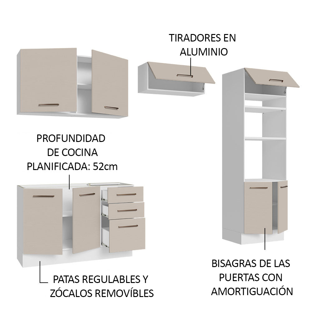 Combo completo de Cocina 270 cm 8 Puertas 3 Cajones Sin Mesada Blanco/Crema Agata Madesa 08